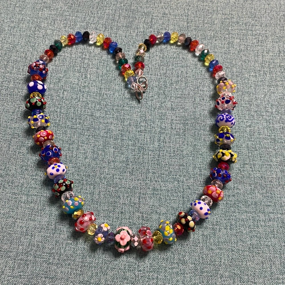 Multicolor Glass Beaded Necklace/ VENETION WEDDING CAKE GLASS NECKLACE.